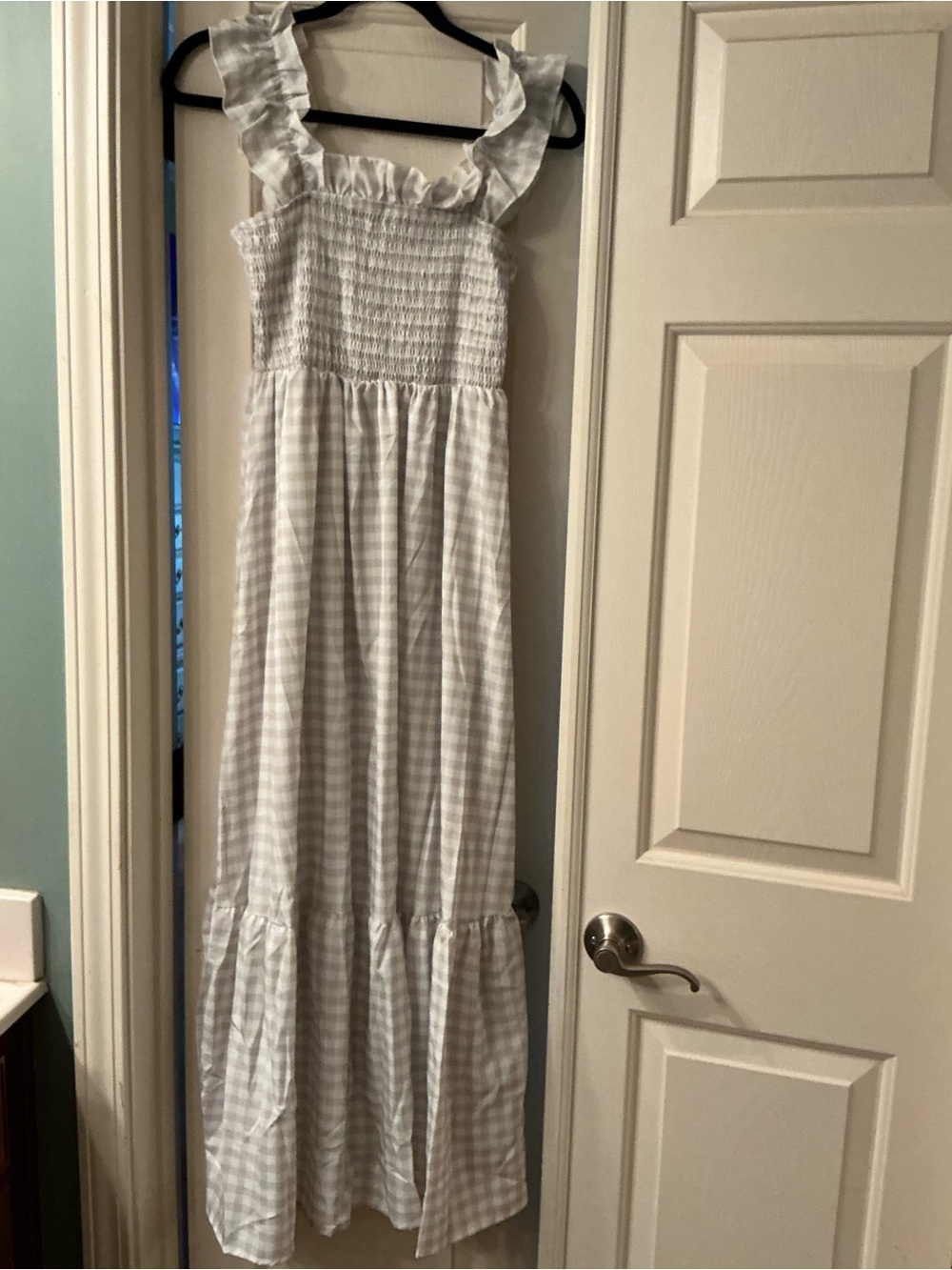 Smocked Square-Neck Gingham Maxi Dress